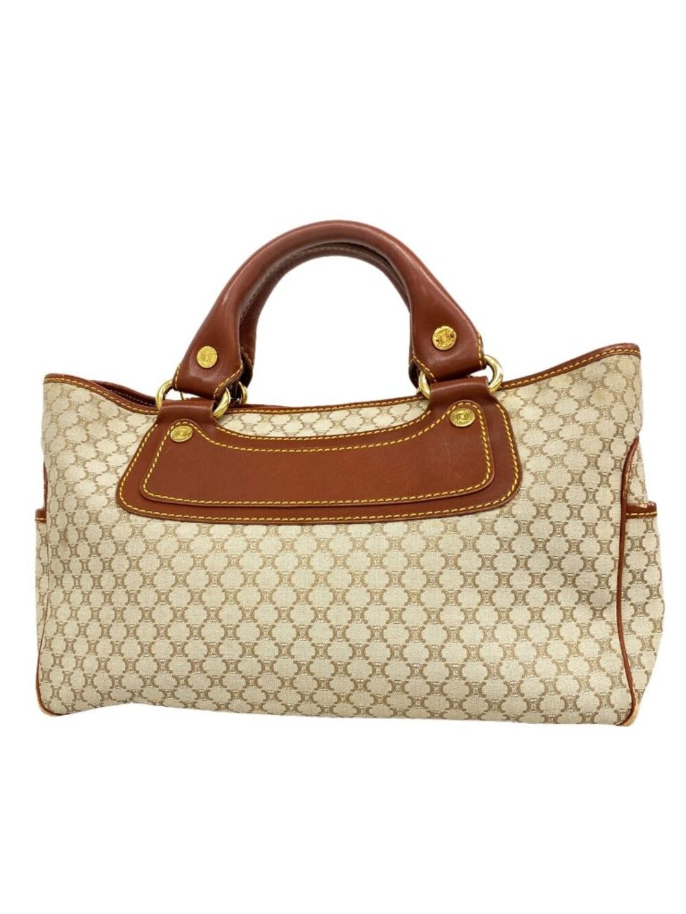 Celine Handbag Boogie Nylon Canvas Beige Champagne Gold